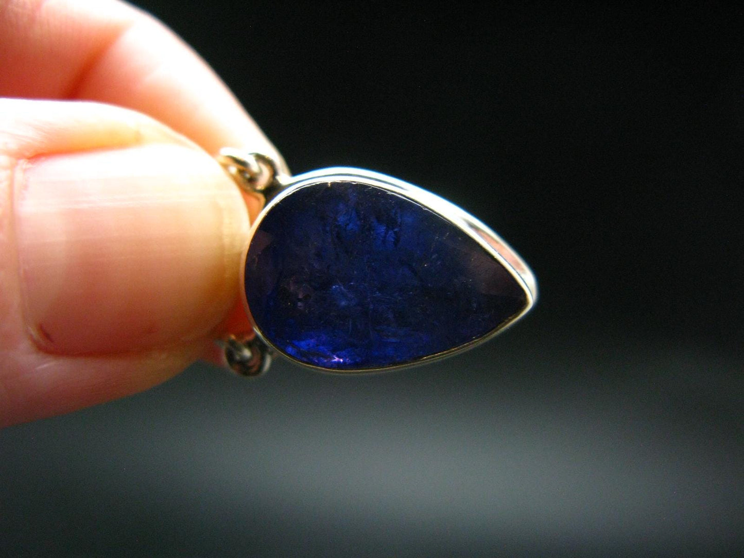 Large Natural Intense Color Faceted Tanzanite Zoisite Sterling Silver Pendant with Silver Chain from Tanzania - 0.7" - 6.38 Grams