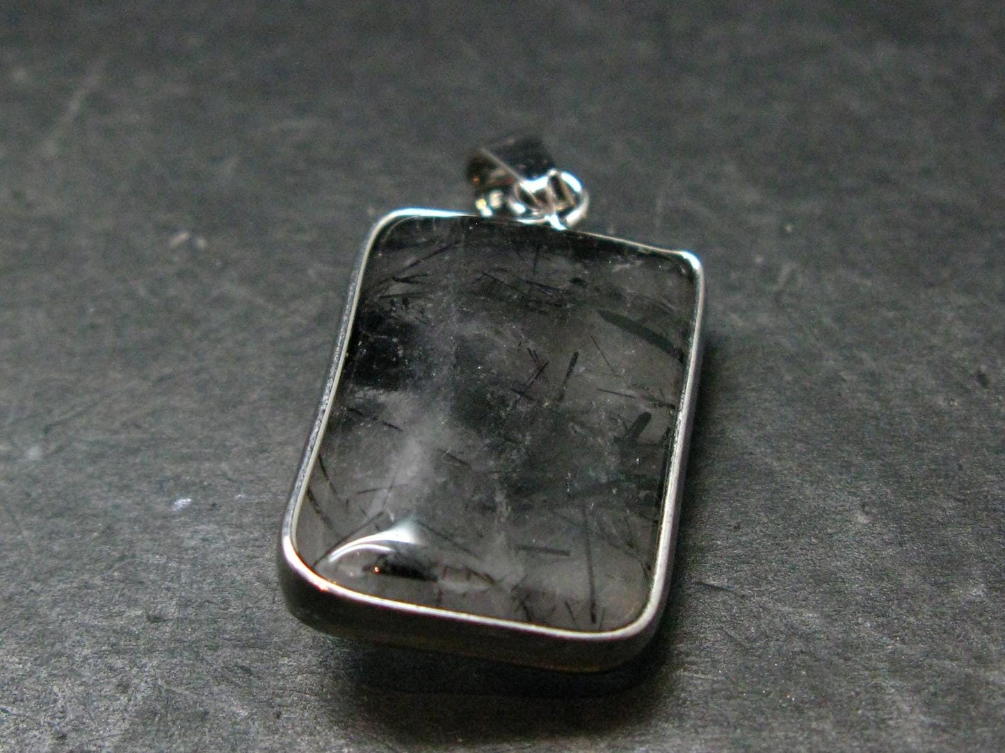 Large Tourmalinated Quartz Crystal Silver Plated Pendant From Brazil - 1.4" - 5.88 Grams