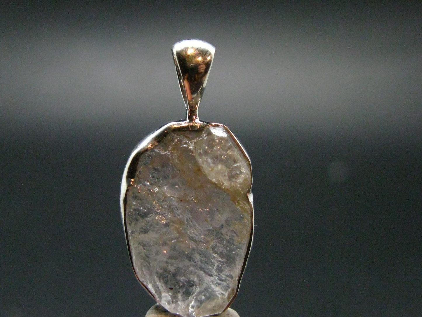 Gray Herderite Silver Pendant from Africa - 1.1" - 2.65 Grams