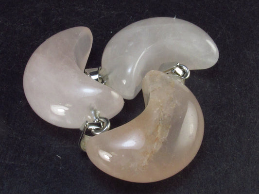 Symbol of Love and Beauty!! Lot of Three 3 Rich Pink Rose Quartz Moon Pendant from Madagascar