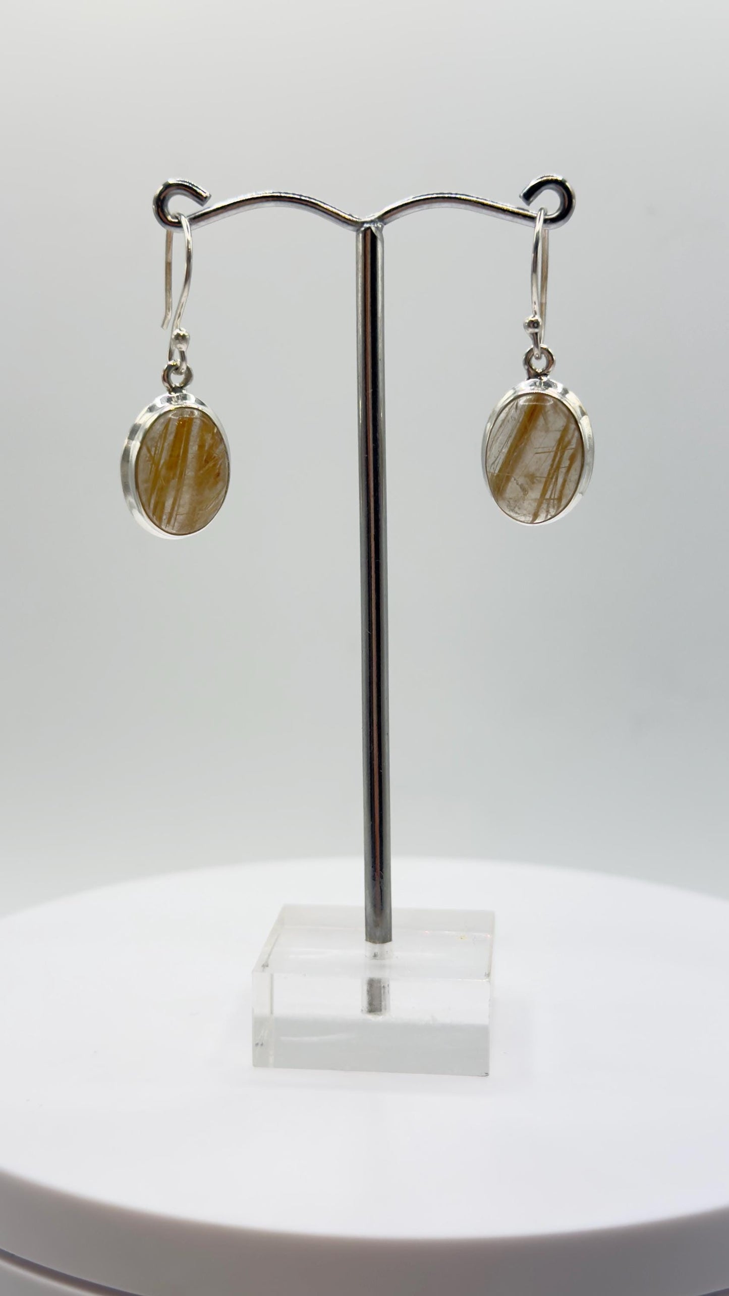 Golden Rutile Crystal Drop Earrings – Natural Gemstone Sterling Silver Dangle Jewelry