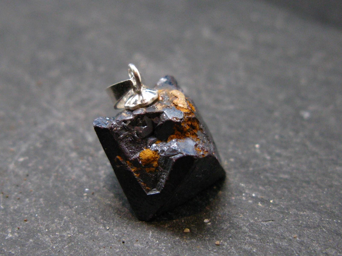 Metallic Silver Black Cuprite Sharp Octahedral Crystal Silver Pendant From Russia - 5.06 Grams