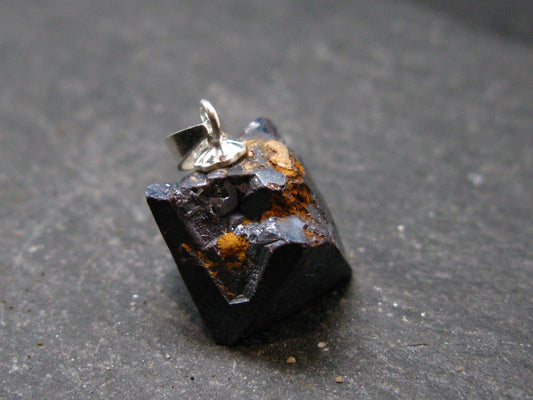 Metallic Silver Black Cuprite Sharp Octahedral Crystal Silver Pendant From Russia - 5.06 Grams