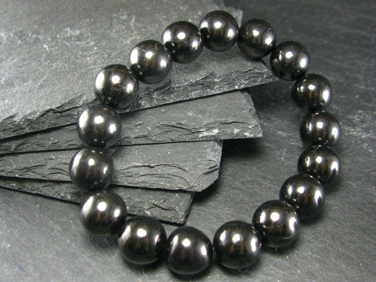 Shungite Genuine Bracelet ~ 7 Inches ~ 12mm Round Beads