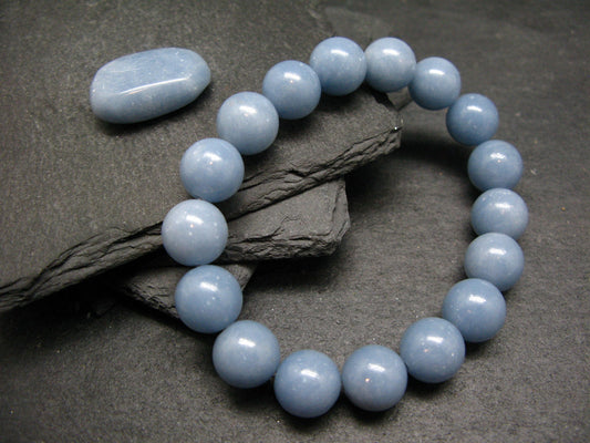 Angelite Anhydrite Genuine Bracelet ~ 7 Inches ~ 12mm Round Beads