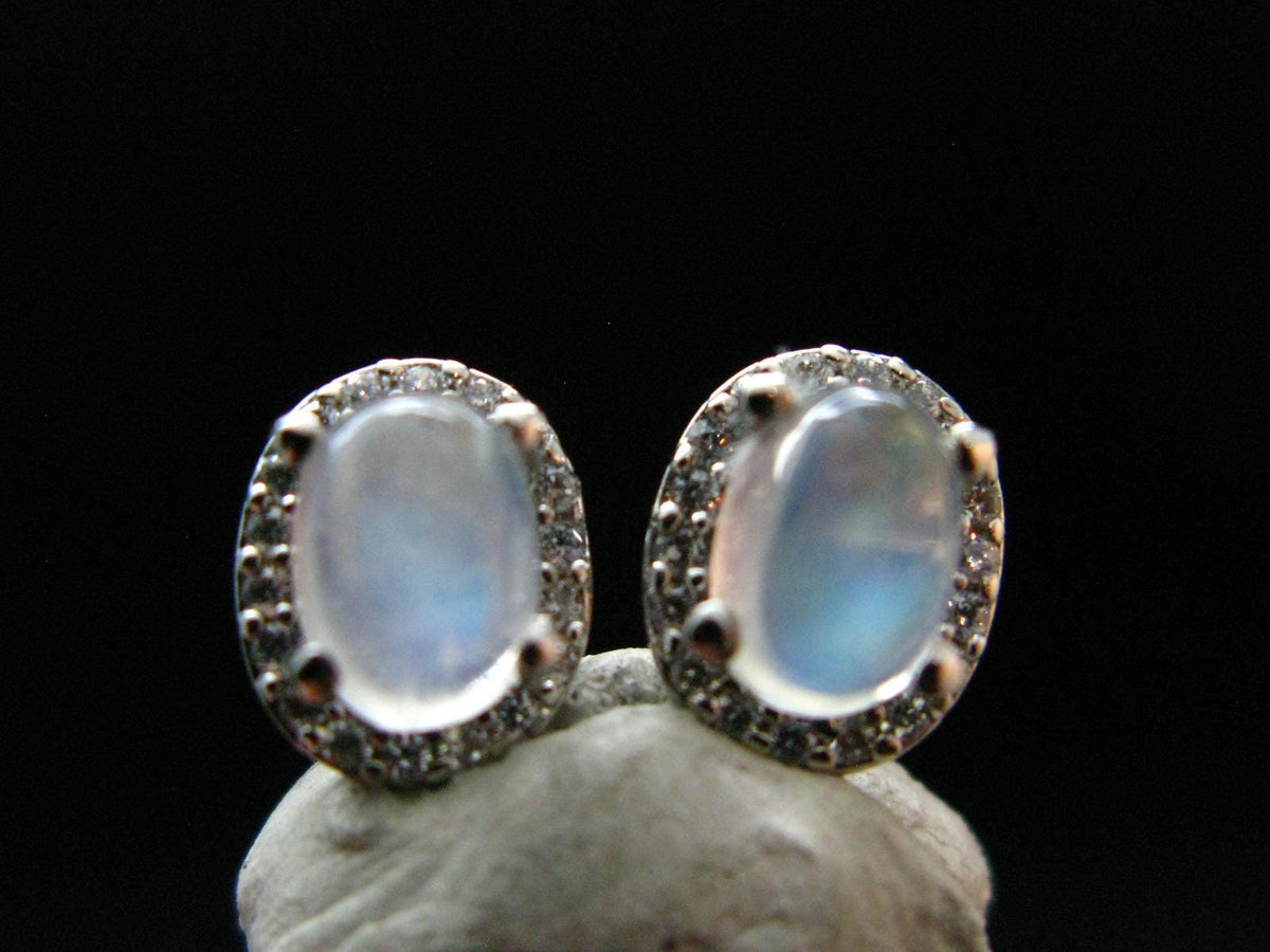 Moonstone Stud Earrings In Sterling Silver From India - 2.63 Grams
