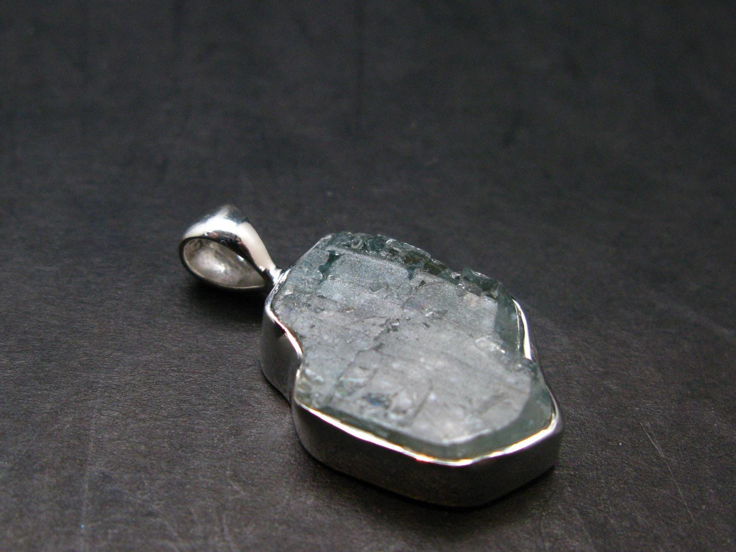 Blue Zircon Gem Crystal Silver Pendant From Cambodia - 1.1" - 5.32 Grams