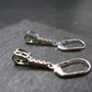 Moldavite Tektite & Red Garnet Silver Earrings from Czech Republic - 2.62 Grams