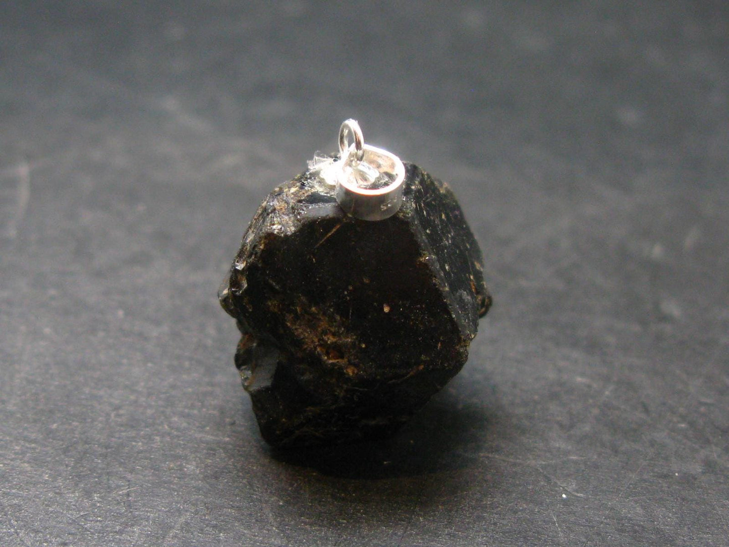 Sharp Black Melanite Andradite Garnet Silver Pendant From Mali - 0.9" - 10.40 Grams