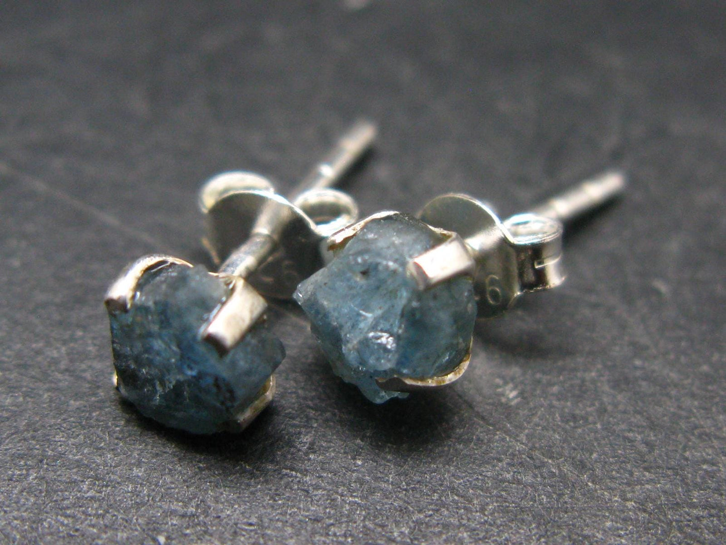 Santa Maria Aquamarine Crystal Stud Earrings In Sterling Silver From Brazil - 0.4"