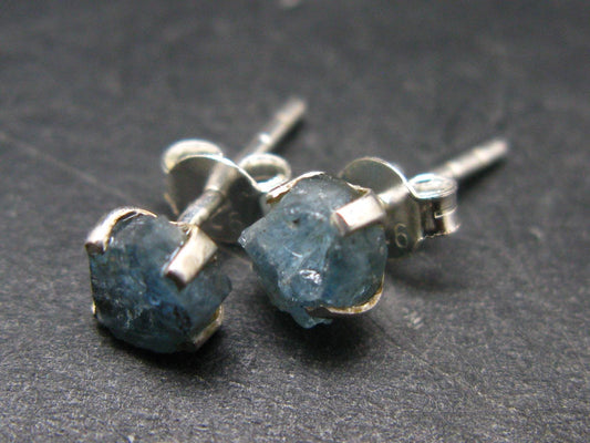 Santa Maria Aquamarine Crystal Stud Earrings In Sterling Silver From Brazil - 0.4"