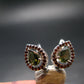 Moldavite Tektite & Red Garnet Silver Earrings from Czech Republic - 2.78 Grams
