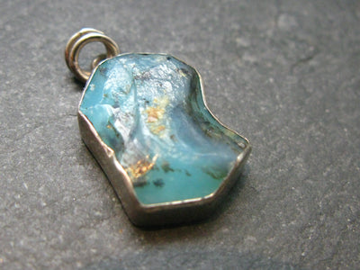 Andean Opal!! Natural Raw Greenish-Blue Opal Silver Pendant from Peru - 1.1" - 3.46 Grams