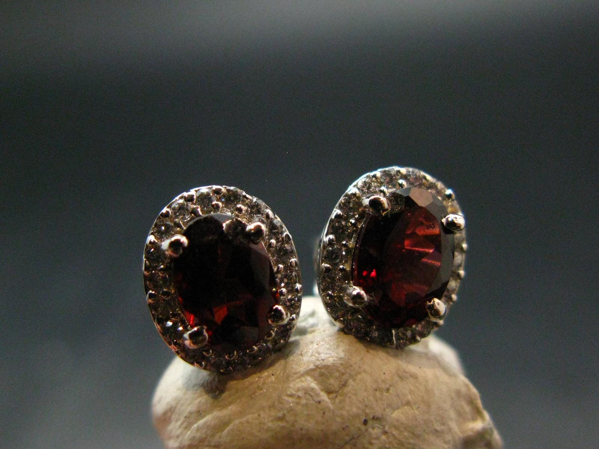 Natural Faceted Red Garnet Almandine Sterling Silver Stud Earrings from India - 2.44 Grams