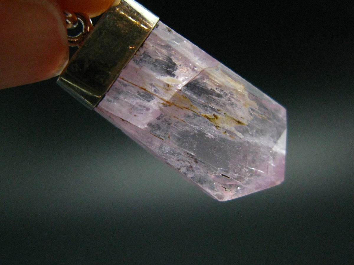 Gem Kunzite Spodumene Pendant in SS From Afghanistan - 1.4" - 4.43 Grams