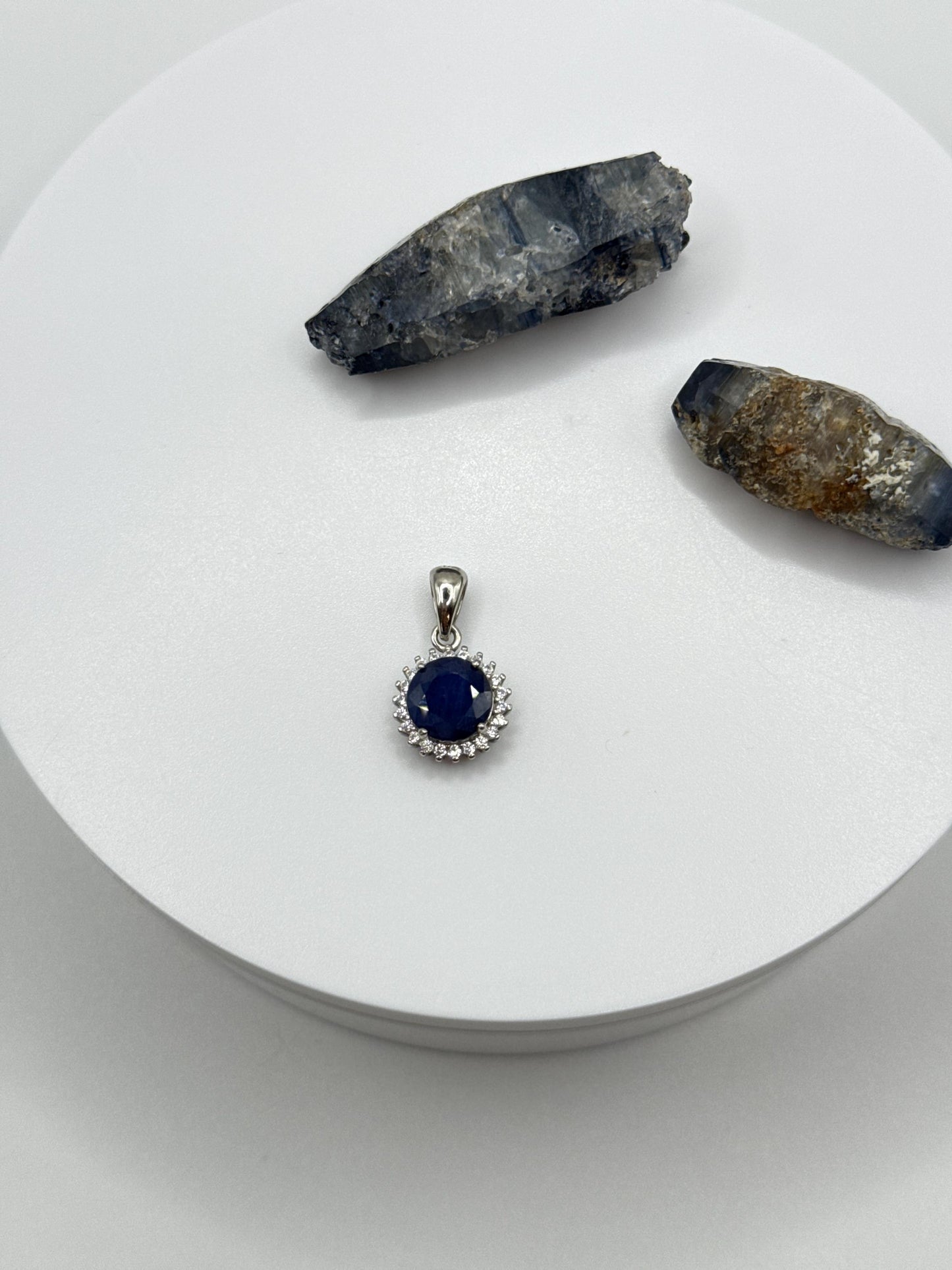 Sapphire Halo Pendant | Sterling Silver Necklace, September Birthstone