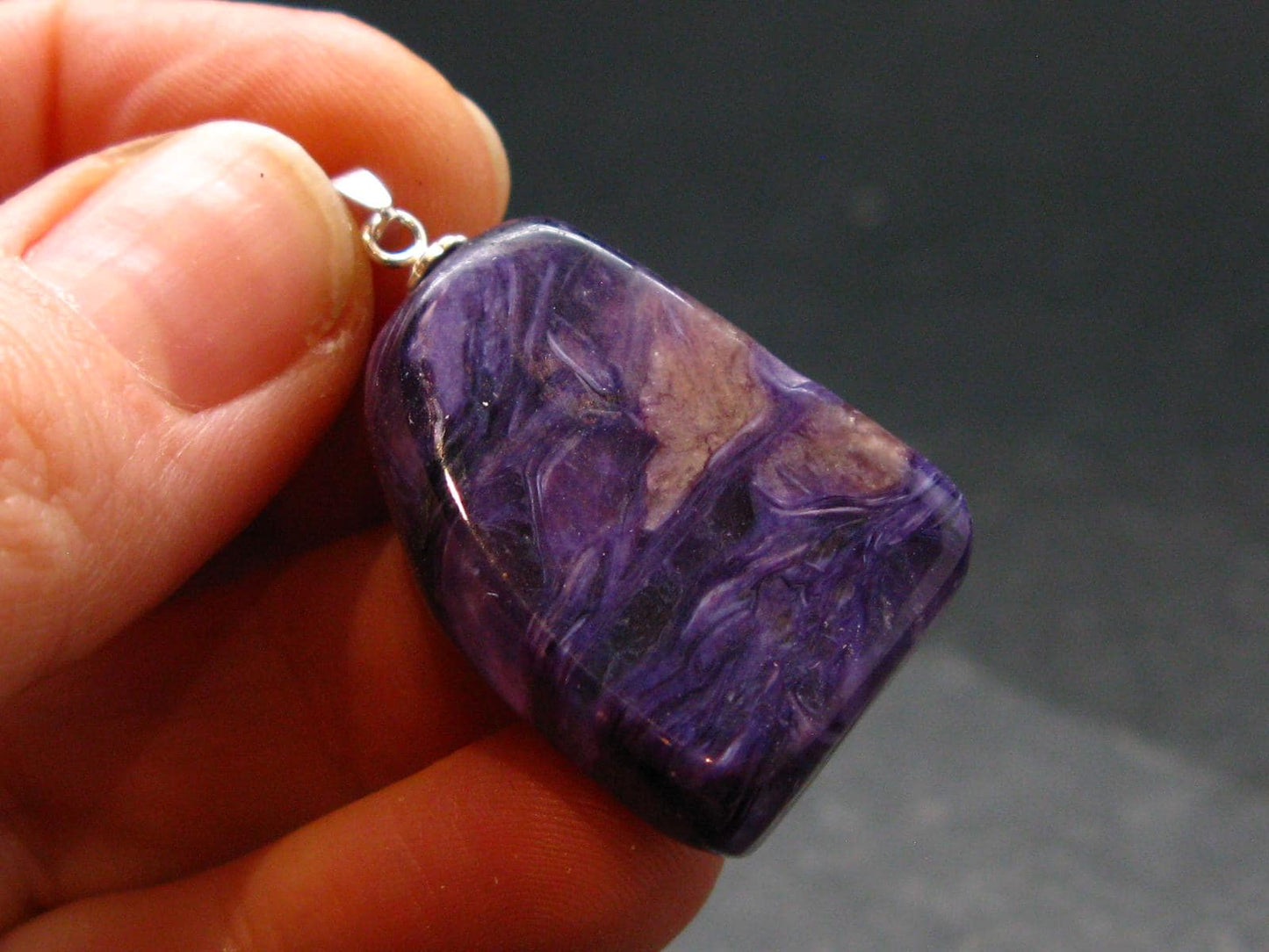 Rare High-Quality Charoite Pendant In SS From Russia - 1.4" - 8.46 Grams