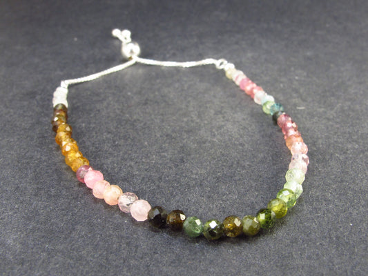 Watermelon Tourmaline Silver Bracelet From Brazil - Size Adjustable - 2.84 Grams