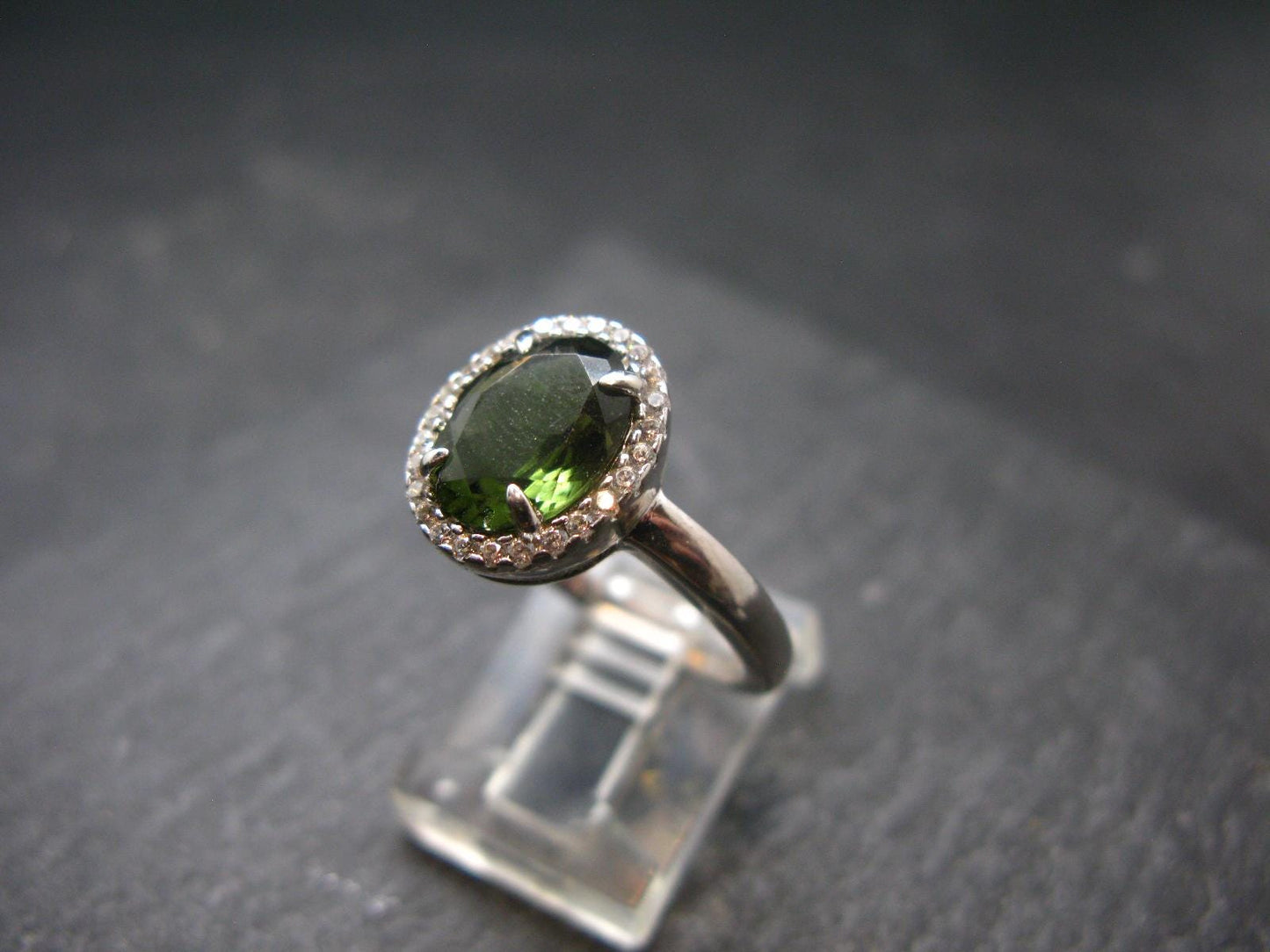 Moldavite Sterling Silver Ring From Czech Republic - Size 7.5 - 3.41 Grams