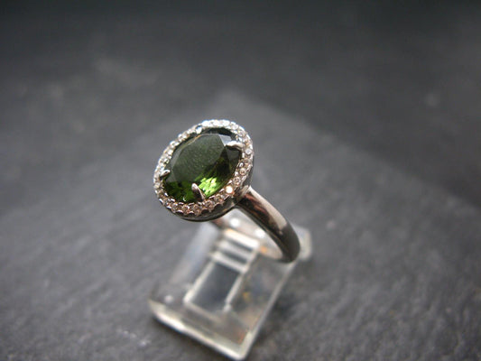 Moldavite Sterling Silver Ring From Czech Republic - Size 7.5 - 3.41 Grams