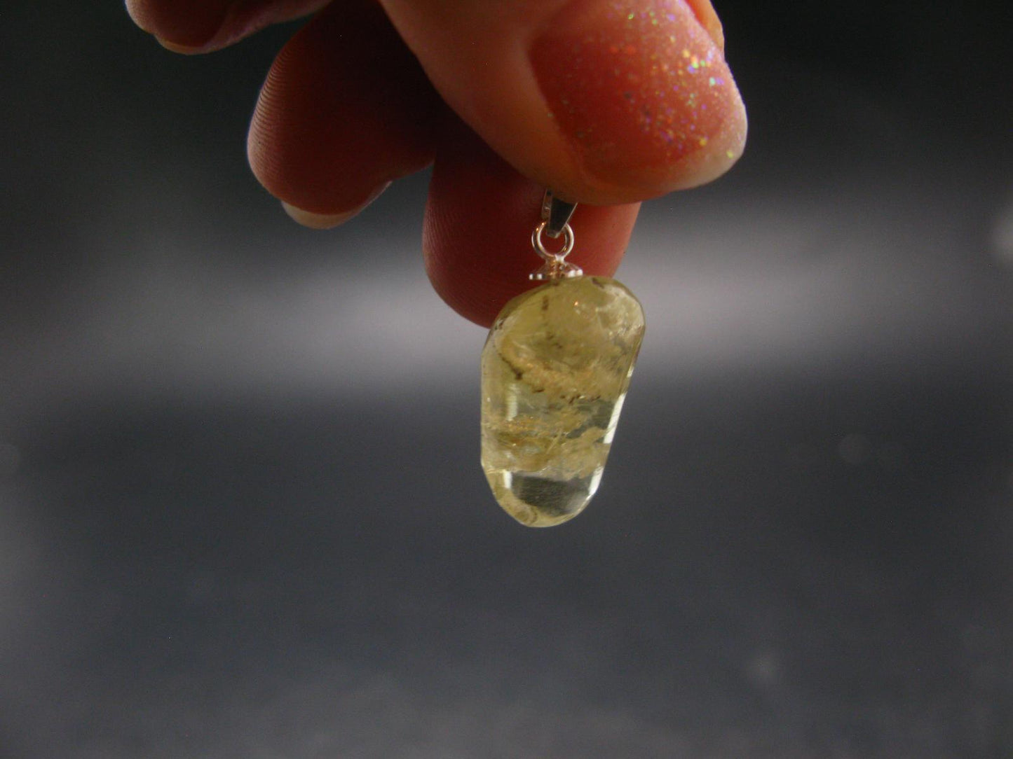Agni Gold Danburite Tumbled Sterling Silver Pendant from Tanzania - 0.9" - 2.41 Grams