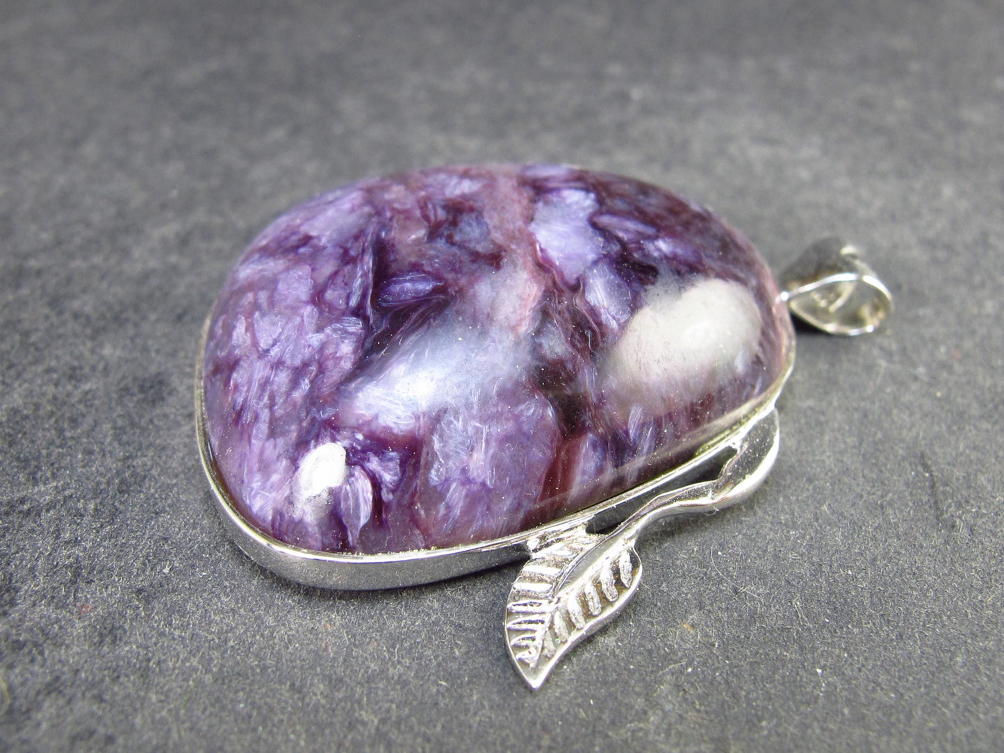 Rare High-Quality Charoite Pendant in SS From Russia - 1.6" - 18.5 Grams