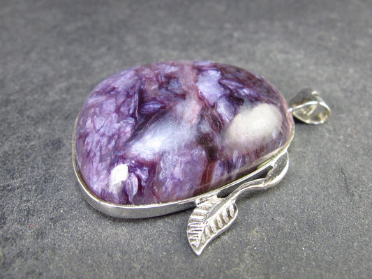 Rare High-Quality Charoite Pendant in SS From Russia - 1.6" - 18.5 Grams