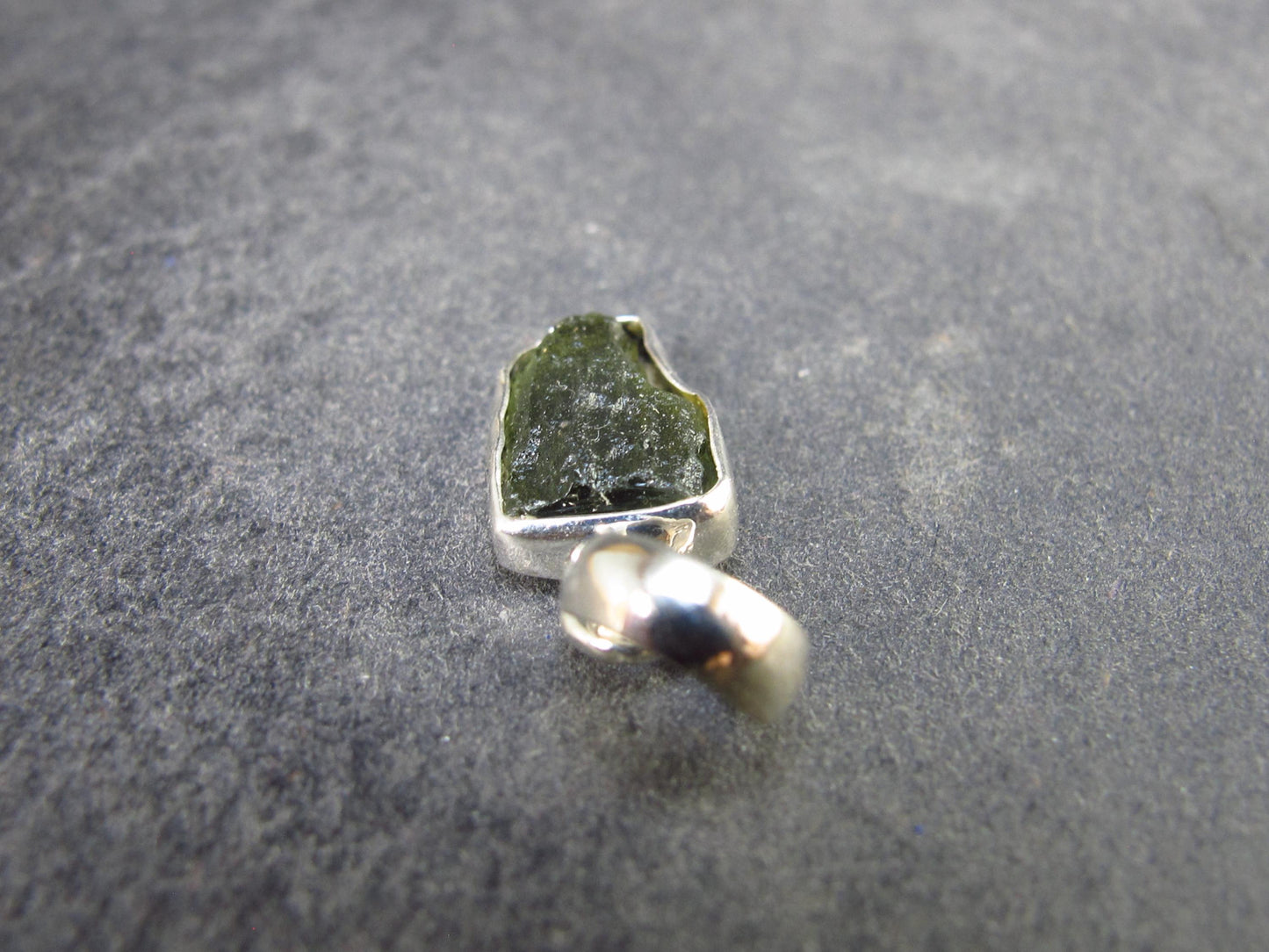 Natural Gem Moldavite Tektite SS Pendant from Czech Republic - 1.30 Grams - 0.9"