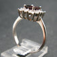 Natural Rectangular Faceted Red Garnet Rhodium Plated Sterling Silver Ring with CZ - Size 6.5