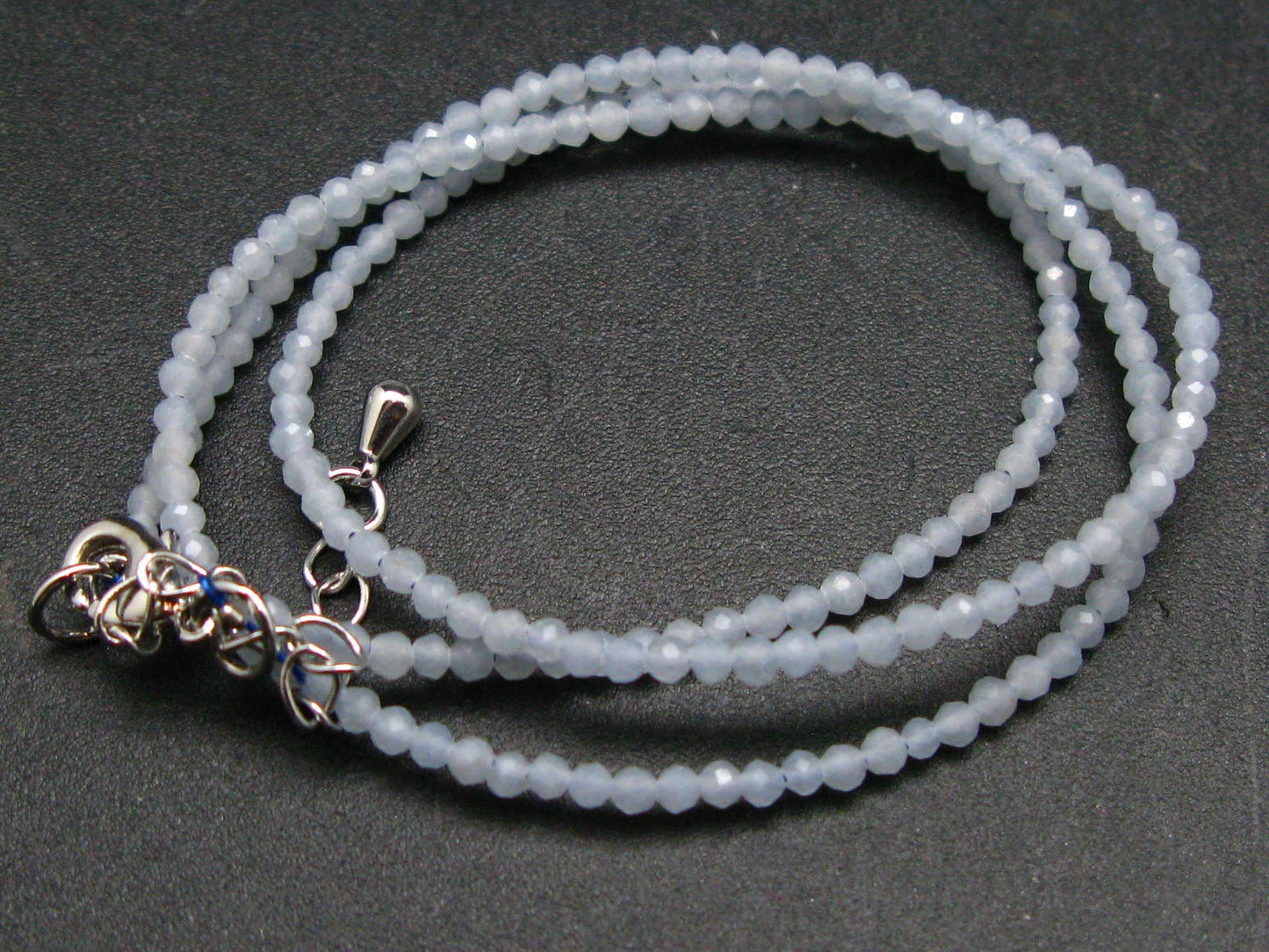 Lightweight Gem Sparkly Faceted Blue-Grey Angelite (anhydrite) Tiny 2mm Round Beads Necklace from Peru