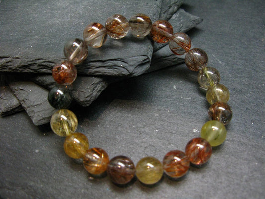 Rutilated Quartz Genuine Bracelet ~ 7 Inches ~ 10mm Round Beads