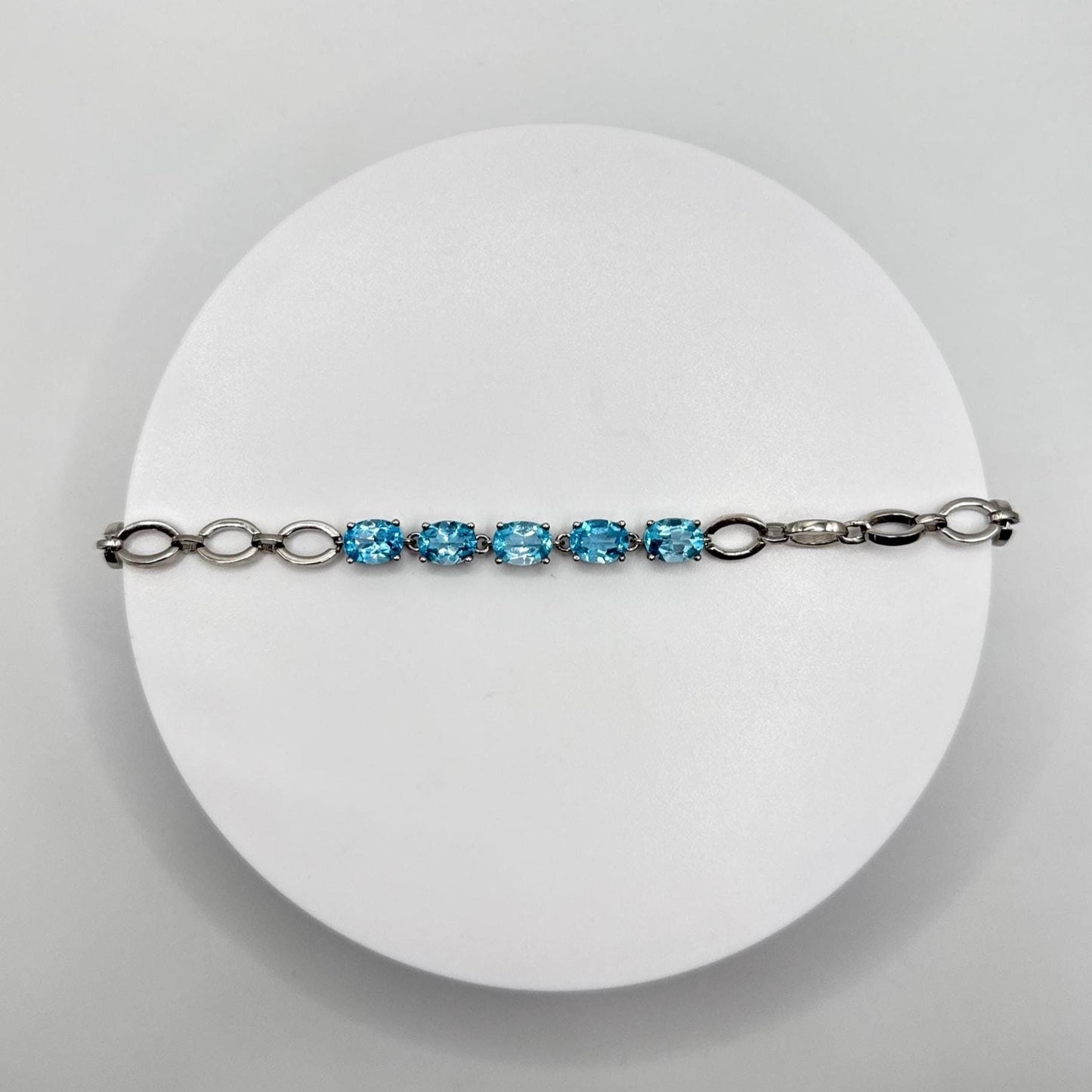 Swiss Blue Topaz Bracelet – Sterling Silver Oval-Cut Gemstone Jewelry - 9.69 Grams