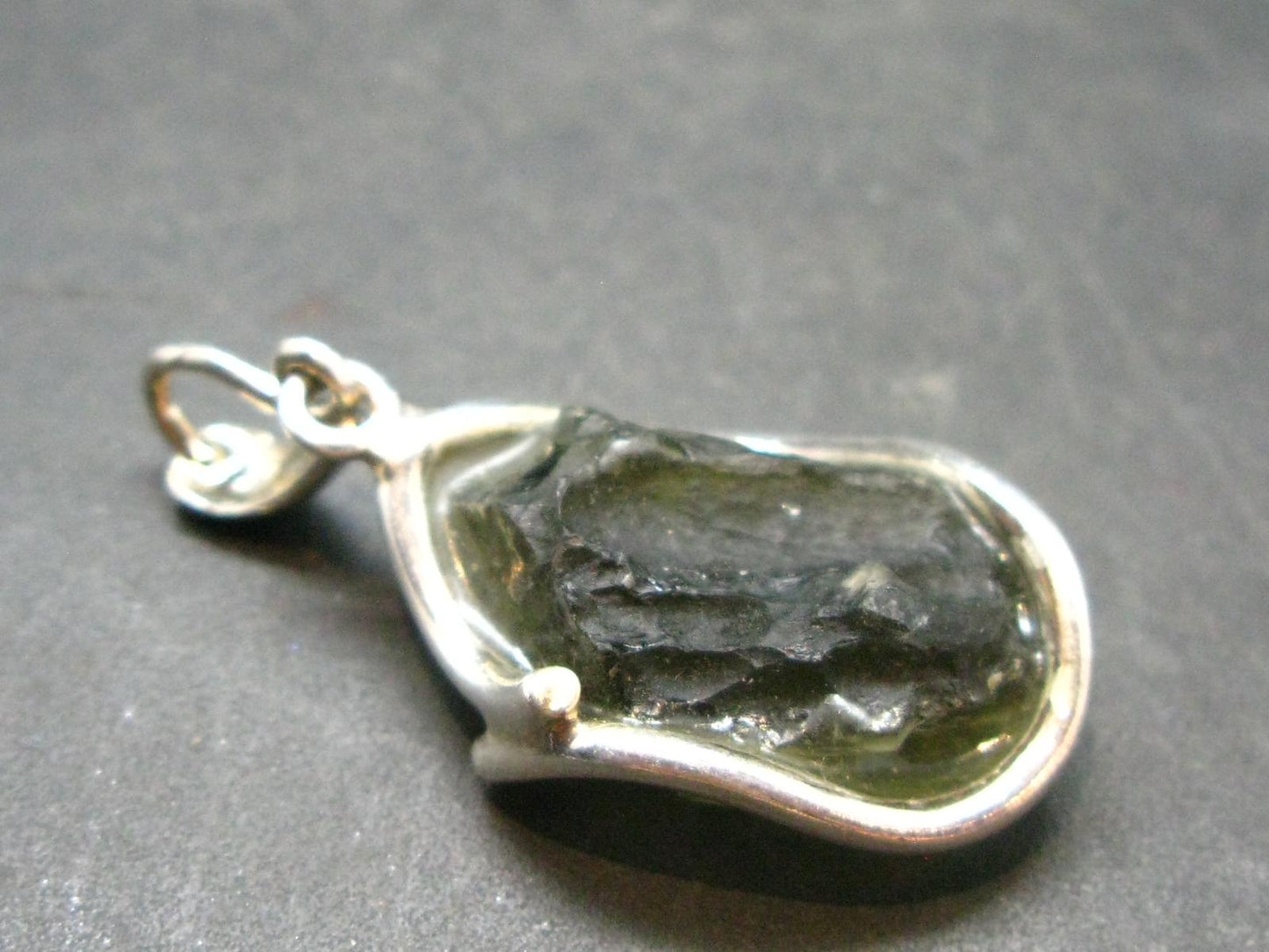 Moldavite Tektite Silver Clover Pendant from Czech Republic - 1.4" - 5.59 Grams
