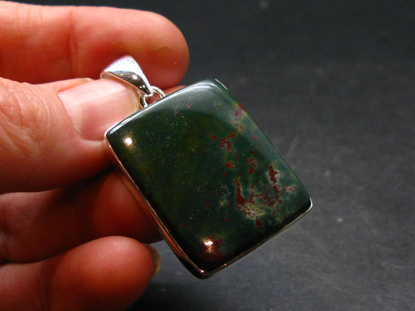 Bloodstone Silver Plated Pendant From India - 1.6" - 8.80 Grams