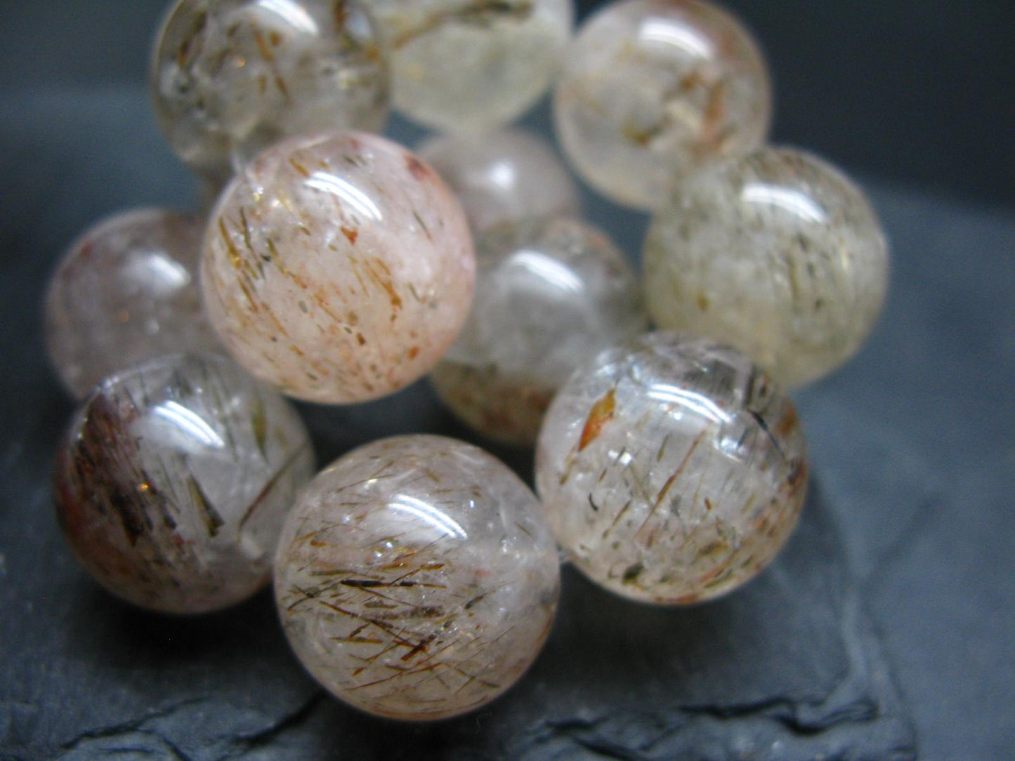Red Rutilated Quartz Genuine Bracelet ~ 7 Inches ~ 17mm Round Beads