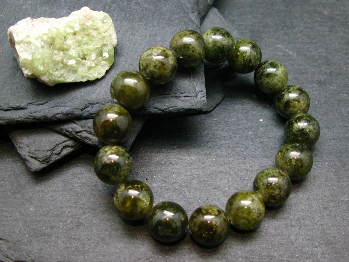 AAA Grade Grossular Green Garnet Genuine Bracelet ~ 7 Inches ~ 12mm Round Beads