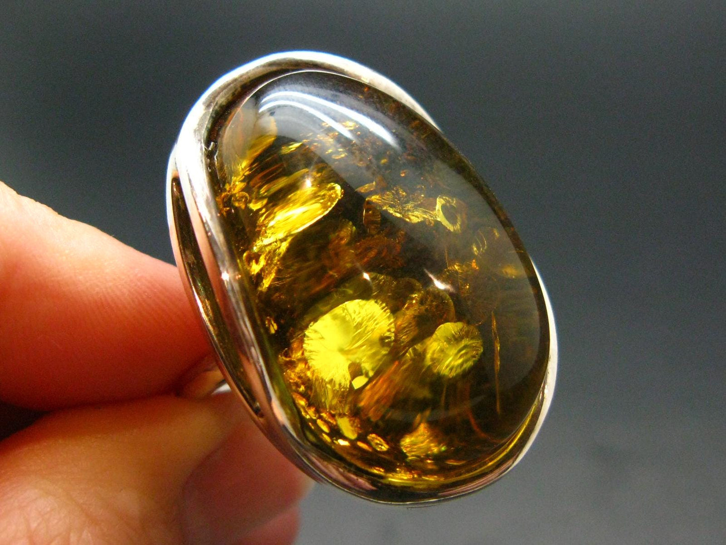 Natural Baltic Amber 925 Silver Ring - Size Adjustable
