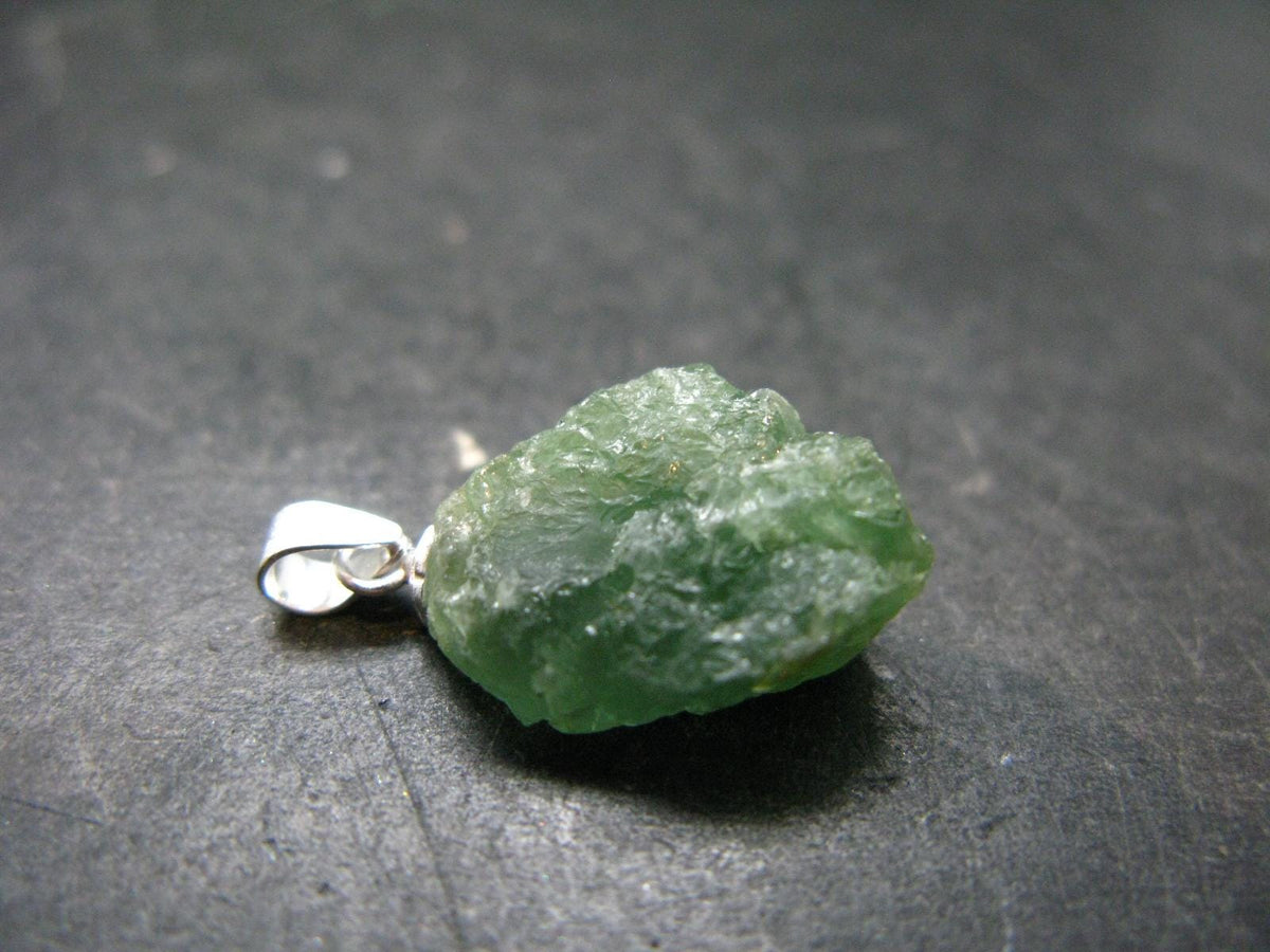 Extremely Rare Raw Gem Green Kornerupine Silver Pendant Crystal From Tanzania - 2.60 Grams - 1.0"