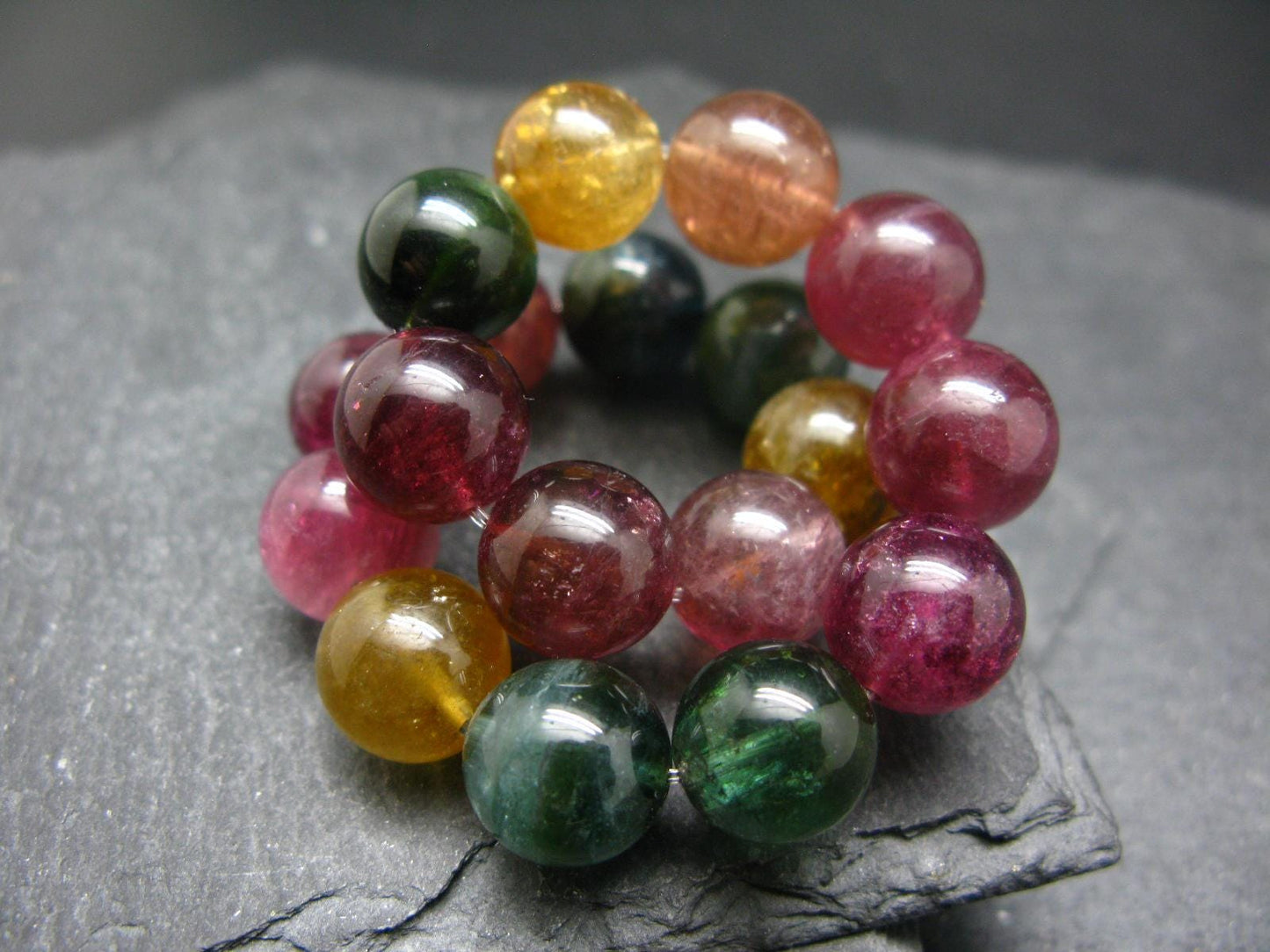 AAA Grade Gem Watermelon Bicolor Tourmaline Genuine Bracelet ~ 7 Inches ~ 12mm Round Beads