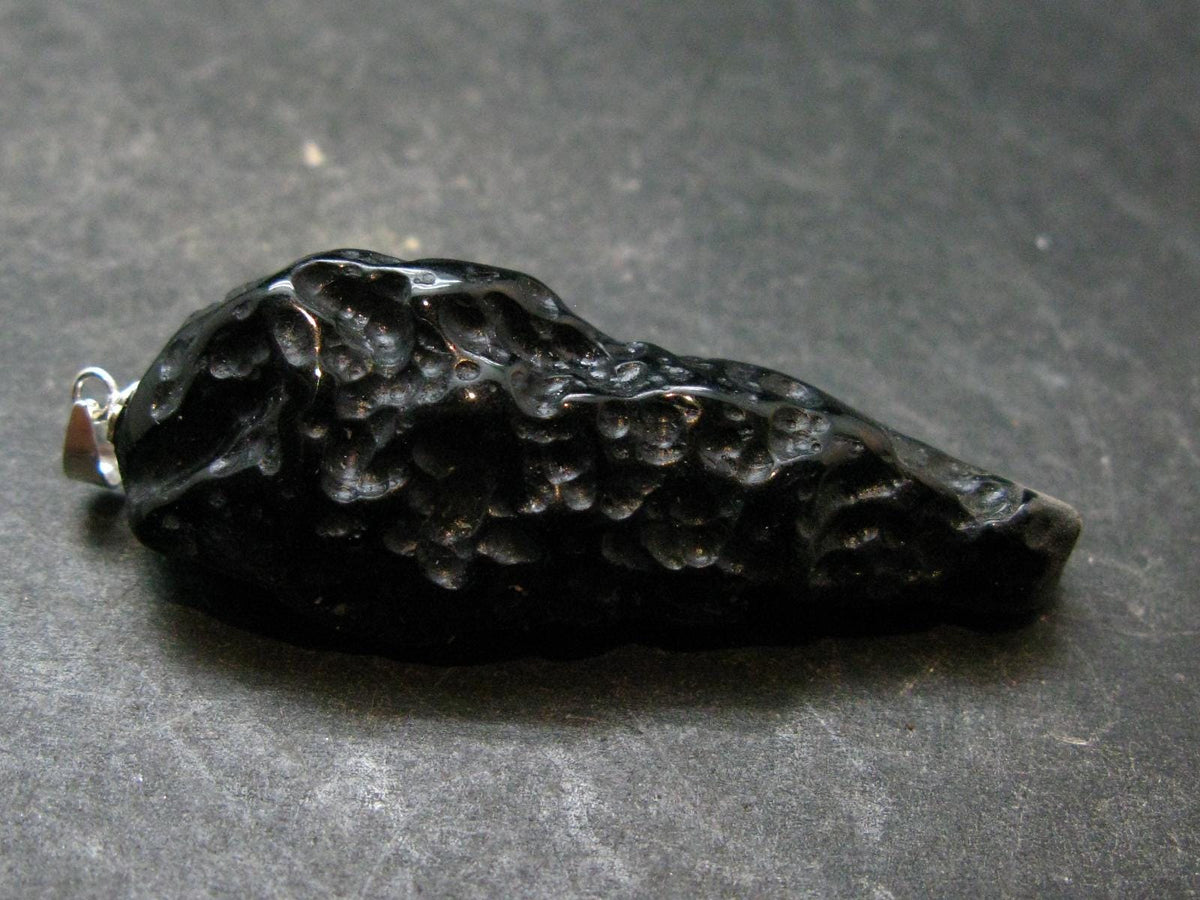 Tibetan Black Tektite Silver Pendant From Tibet - 2.2" - 11.67 Grams