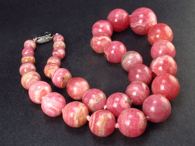 Gem Pink Rhodochrosite Round Beads Necklace From Argentina - 19" - 153 Grams