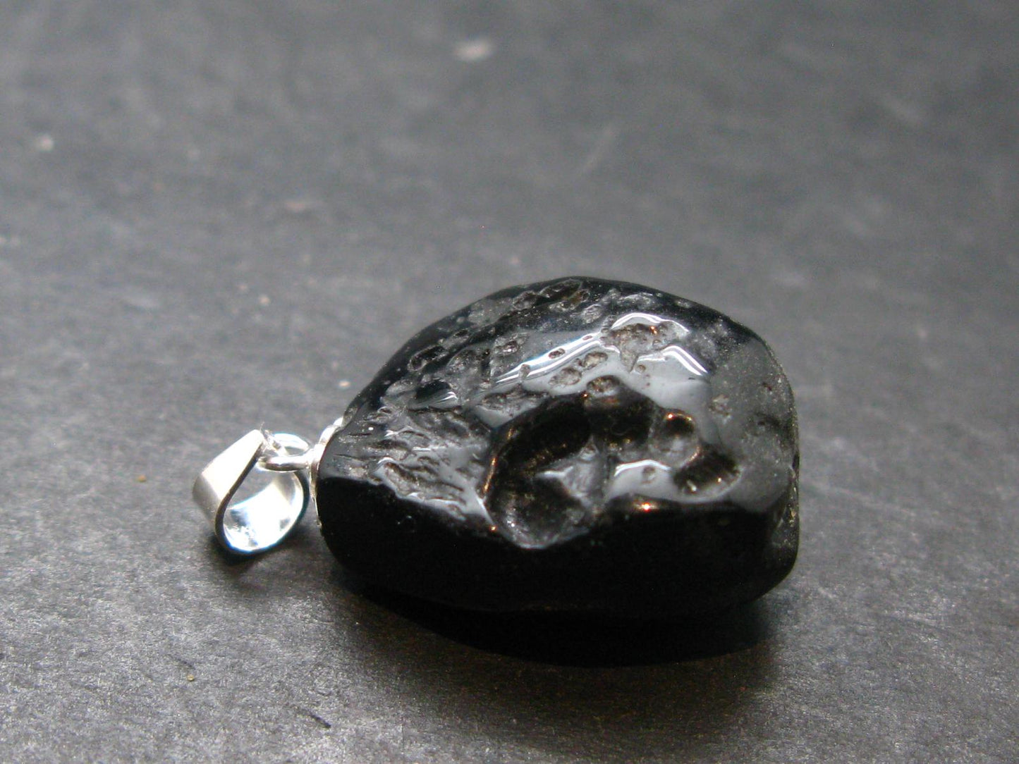 Tibetan Black Tektite Silver Pendant From Tibet - 0.9" - 3.36 Grams