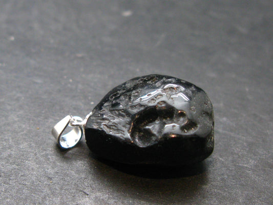 Tibetan Black Tektite Silver Pendant From Tibet - 0.9" - 3.36 Grams