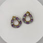 Gold Plated Amethyst Hoop Earrings – Bold Purple & Topaz Gemstone Circle Dangles - Weight 9.13 Grams