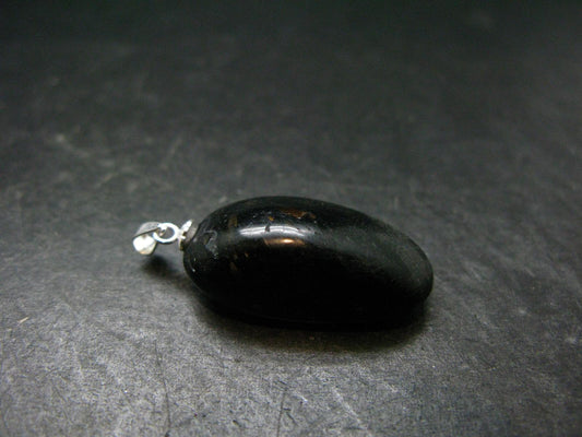 Very Rare Sterling Silver Nuumite Nuummite Pendant From Greenland - 1.4" - 8.34 Grams