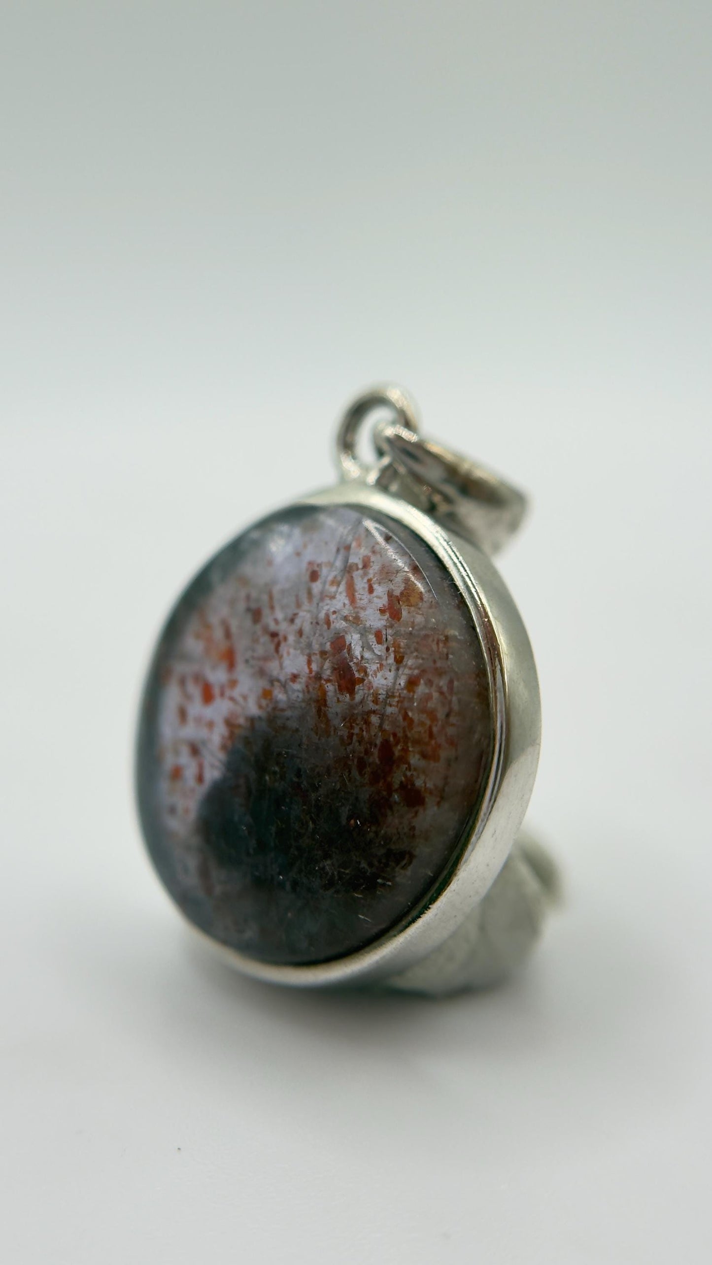 Lattice Sunstone Pendant Natural Gemstone Silver Necklace Red Green Stone Healing Crystal Jewelry Gift