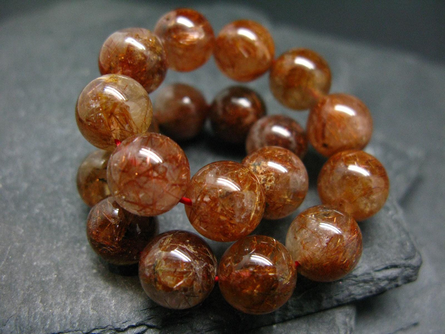 Red Rutilated Quartz Genuine Bracelet ~ 7 Inches ~ 11mm Round Beads