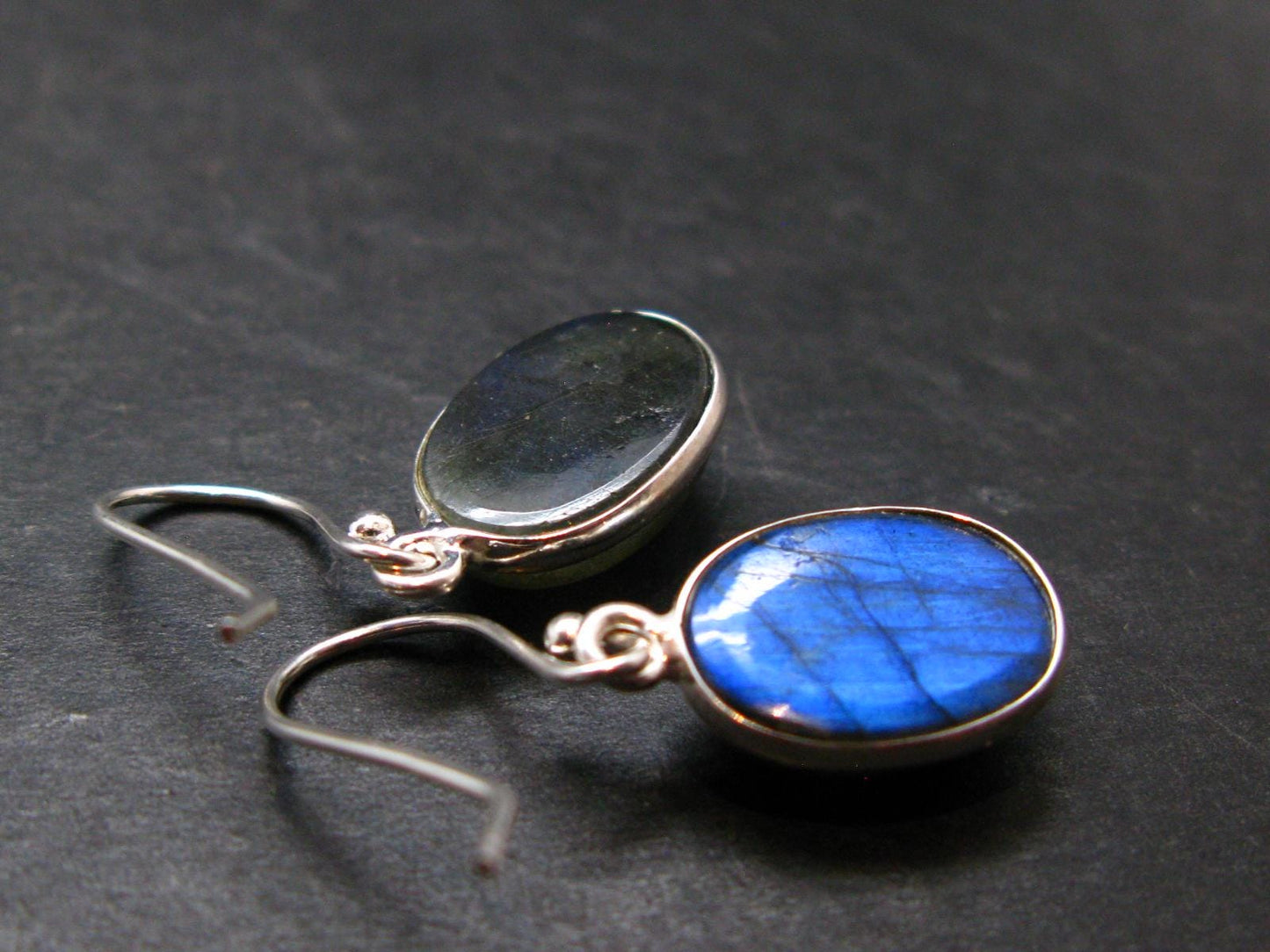 Blue Labradorite Silver Earrings From Madagascar - 3.90 Grams