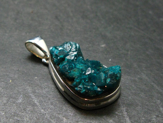 Dioptase Crystal Silver Pendant from Congo - 7.22 Grams - 1.4"
