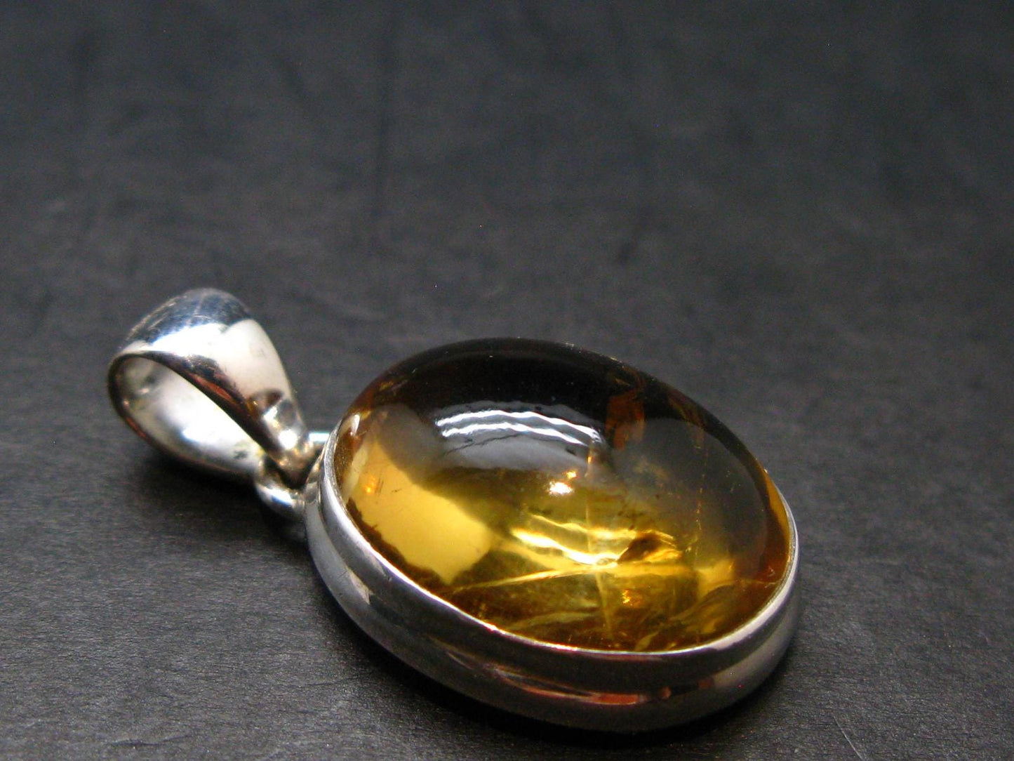 Yellow Citrine Gem Oval Sterling Silver Pendant From Brazil - 1.1" - 6.22 Grams